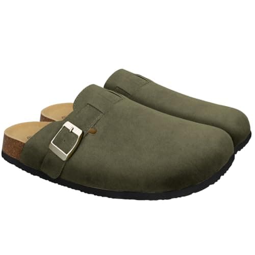 SATUSTA Women's Soft Leather Antislip Clog Slippers Classic Waterproof Mules