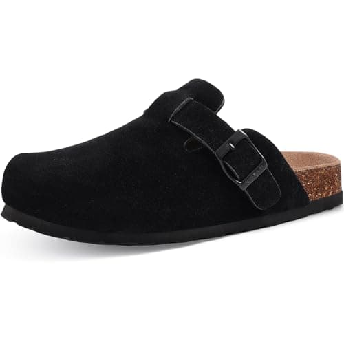 KIDMI Women's Leather Mules with Arch Support and Cork Footbed
