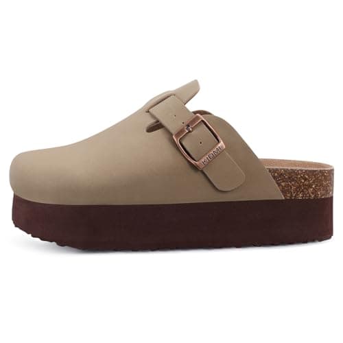 KIDMI Women's Leather Platform Mules with Cork Footbed Potato Shoes