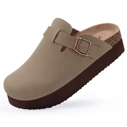 KIDMI Women's Leather Platform Mules with Cork Footbed Potato Shoes