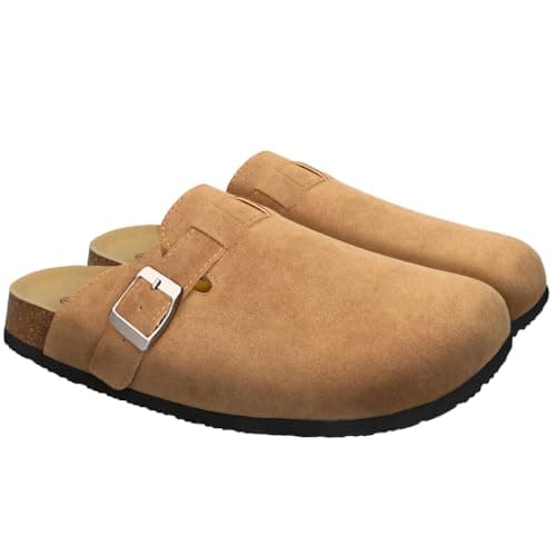 SATUSTA Women's Soft Leather Antislip Clog Slippers Classic Waterproof Mules