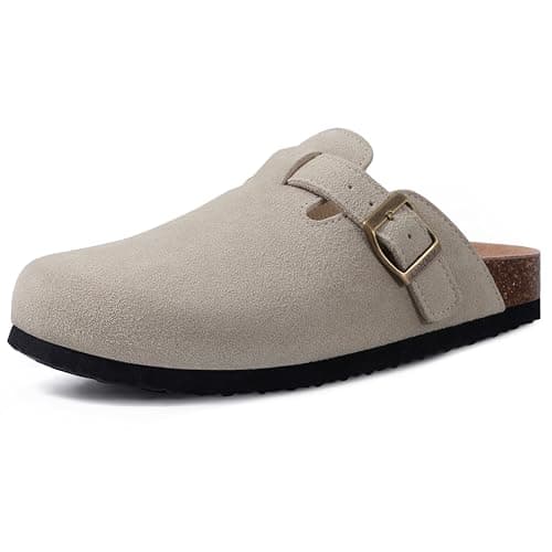 Genuine Suede Clogs Soft Cork Footbed Comfort Potato Shoes