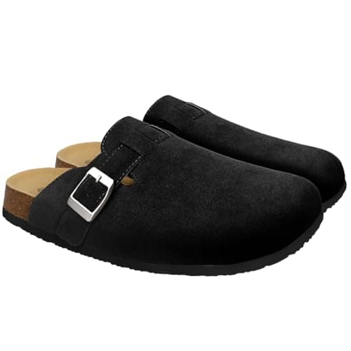 SATUSTA Women's Soft Leather Antislip Clog Slippers Classic Waterproof Mules