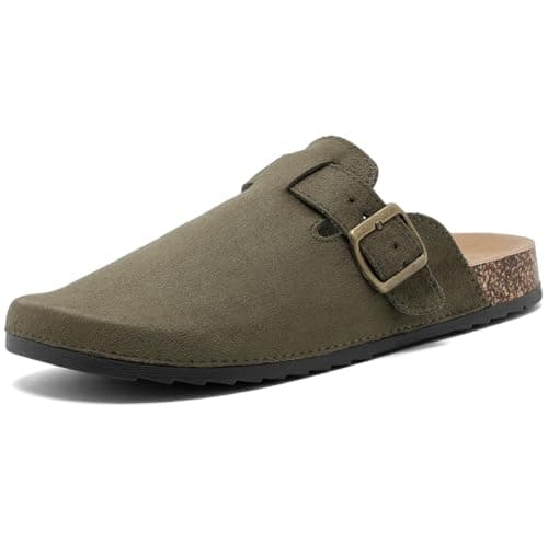 Women's Comfortable Suede Clogs with Antislip Cork Footbed and Adjustable Buckle