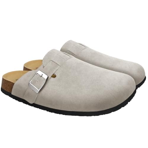 SATUSTA Women's Soft Leather Antislip Clog Slippers Classic Waterproof Mules