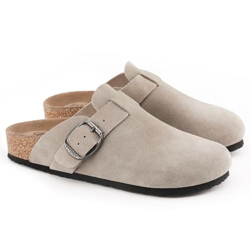 FITORY Women's Leather Slip-On Clogs with Suede Cork Footbed Size 6-11
