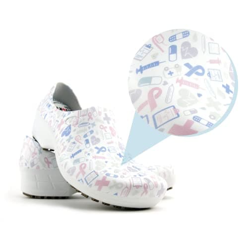 Sticky Printed Colorful Nursing Shoes - Waterproof & Non-Slip for Women - White