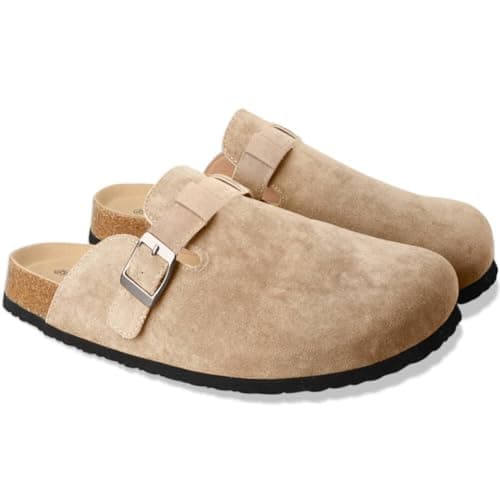 SATUSTA Women's Soft Leather Antislip Clog Slippers Classic Waterproof Mules