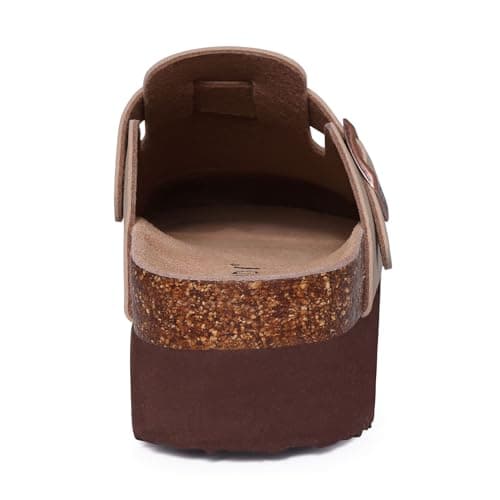 KIDMI Women's Leather Platform Mules with Cork Footbed Potato Shoes