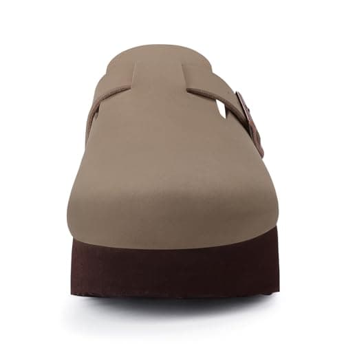 KIDMI Women's Leather Platform Mules with Cork Footbed Potato Shoes