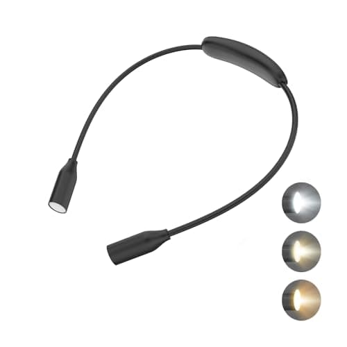 Eye Caring Rechargeable Neck Reading Light, 3 Color Temperatures, Long Lasting LED with Flexible Arm