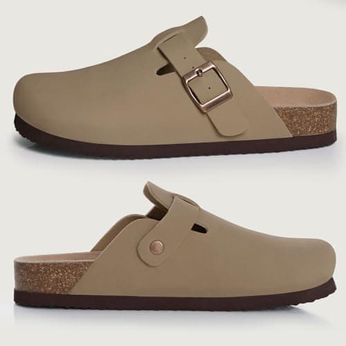 KIDMI Women's Leather Mules with Arch Support and Cork Footbed