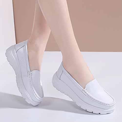 Nursgram Women's Nurse Shoes: Slip Resistant, Breathable, Lightweight Leather Loafers