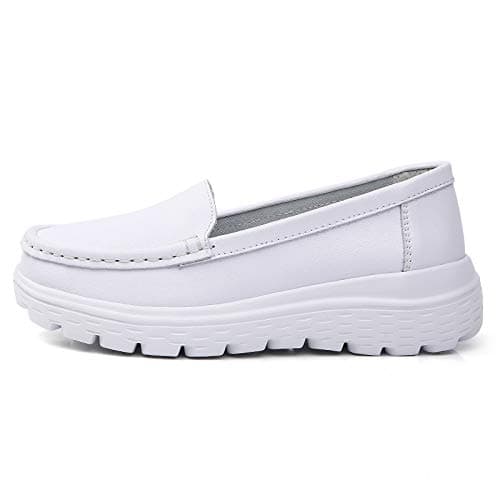 Nursgram Women's Nurse Shoes: Slip Resistant, Breathable, Lightweight Leather Loafers