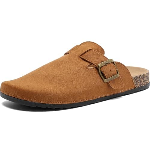 Women's Comfortable Suede Clogs with Antislip Cork Footbed and Adjustable Buckle