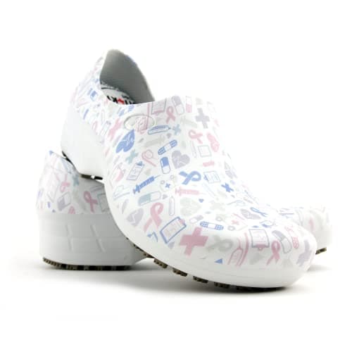 Sticky Printed Colorful Nursing Shoes - Waterproof & Non-Slip for Women - White