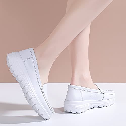 Nursgram Women's Nurse Shoes: Slip Resistant, Breathable, Lightweight Leather Loafers