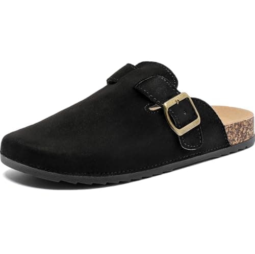 Women's Comfortable Suede Clogs with Antislip Cork Footbed and Adjustable Buckle