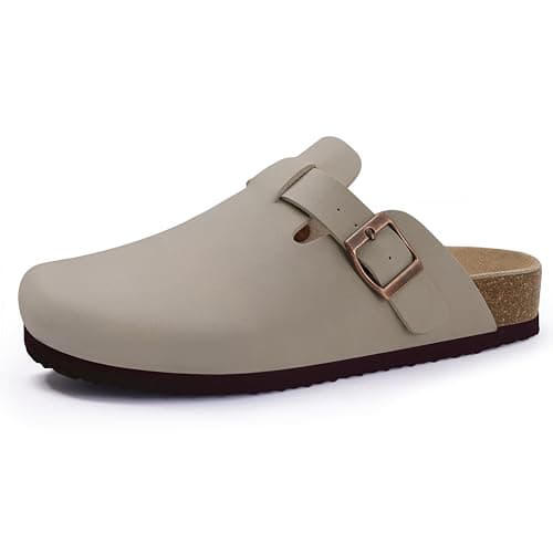 KIDMI Women's Leather Mules with Arch Support and Cork Footbed