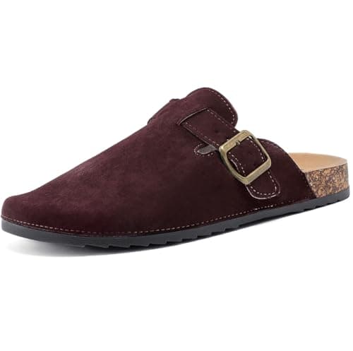 Women's Comfortable Suede Clogs with Antislip Cork Footbed and Adjustable Buckle