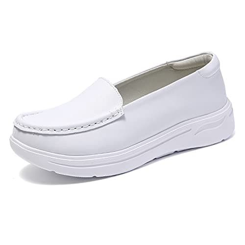 Nursgram Women's Nurse Shoes: Slip Resistant, Breathable, Lightweight Leather Loafers