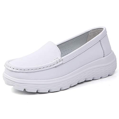 Nursgram Women's Nurse Shoes: Slip Resistant, Breathable, Lightweight Leather Loafers
