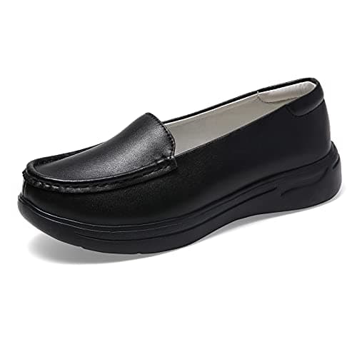 Nursgram Women's Nurse Shoes: Slip Resistant, Breathable, Lightweight Leather Loafers