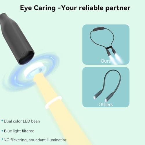 Eye Caring Rechargeable Neck Reading Light, 3 Color Temperatures, Long Lasting LED with Flexible Arm