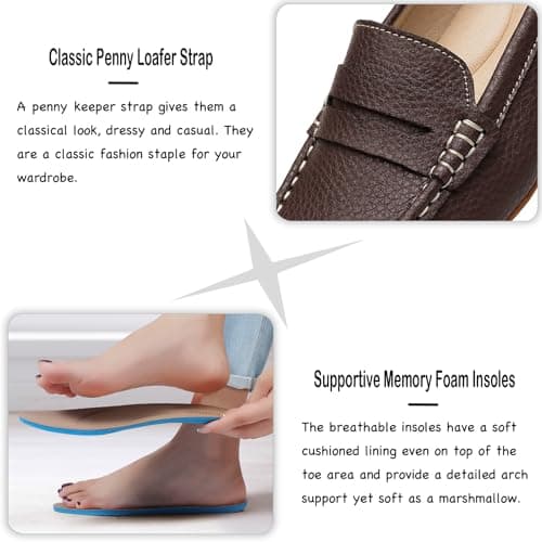 KORDAL Women's Lightweight Leather Penny Loafers - Comfortable Business Casual Shoes