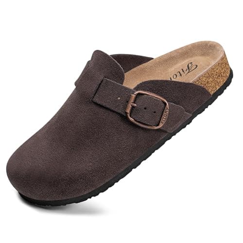 FITORY Women's Leather Slip-On Clogs with Suede Cork Footbed Size 6-11