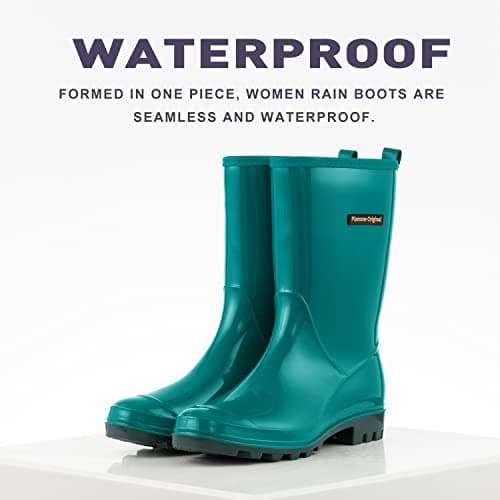 PlanOne Mid-Calf Waterproof Rain Boots for Women Outdoor Comfort.style