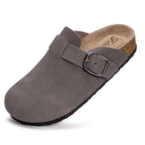 FITORY Women's Leather Slip-On Clogs with Suede Cork Footbed Size 6-11