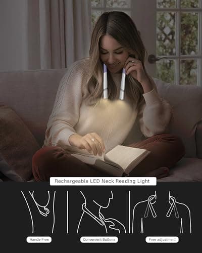 Vekkia Retractable Neck Reading Light for Bed, 2 Color 5 Brightness, Rechargeable
