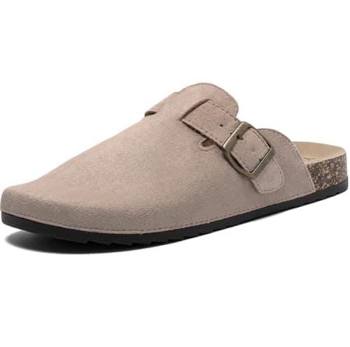 Women's Comfortable Suede Clogs with Antislip Cork Footbed and Adjustable Buckle