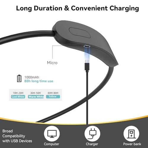 Eye Caring Rechargeable Neck Reading Light, 3 Color Temperatures, Long Lasting LED with Flexible Arm