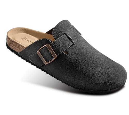BULLIANT Women's Cushioned Suede Clogs with Crease-Resistant Leather Upper