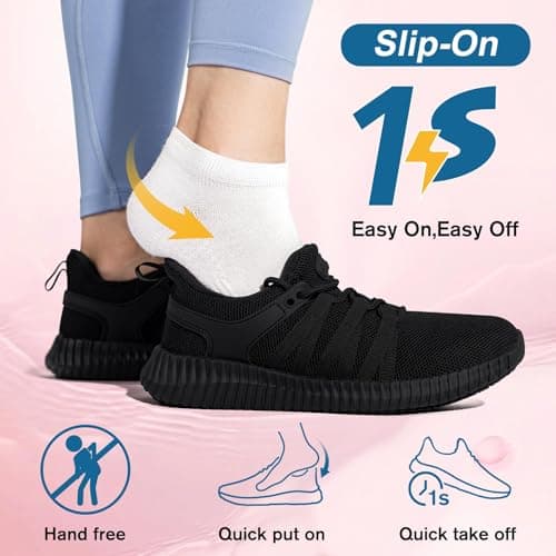 Women's Non-Slip Black Slip-On Walking Shoes for Restaurant Kitchen