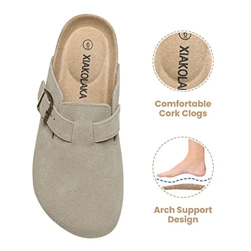 Xiakolaka Women's Suede Adjustable Buckle Slip-On Clogs