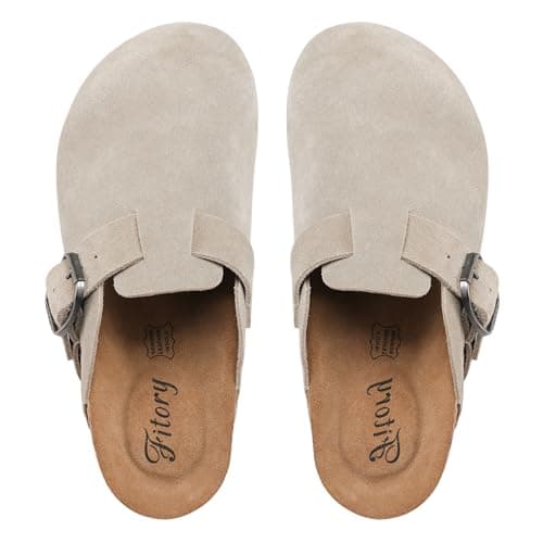 FITORY Women's Leather Slip-On Clogs with Suede Cork Footbed Size 6-11