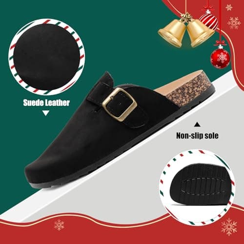 Women's Comfortable Suede Clogs with Antislip Cork Footbed and Adjustable Buckle