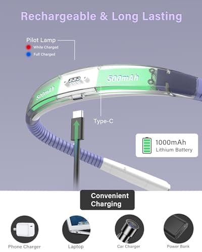 Vekkia Retractable Neck Reading Light for Bed, 2 Color 5 Brightness, Rechargeable