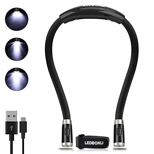 Bendable Neck Reading Light, 6 Brightness Levels, Rechargeable for Bed Reading, Crochet & Knitting