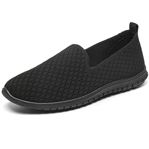 BABUDOG Breathable Black and White Mesh Flats Casual Comfortable Walking Shoes