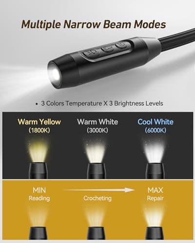 Alampan LED Neck Reading Light, Rechargeable, Hands Free, 3 Colors Dimmable for Crafting and Night Reading