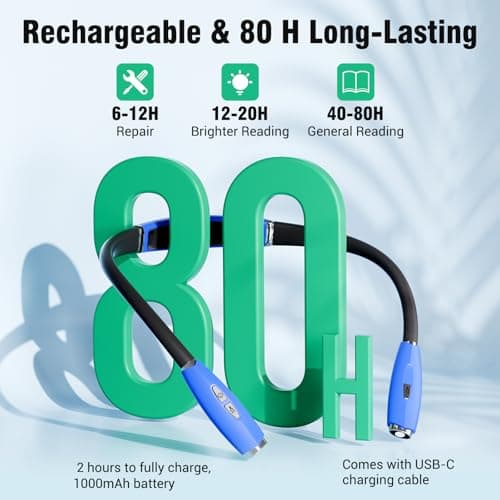 Rechargeable LED Reading Light for Bed, 3 Brightness Levels, Bendable Neck Lamp