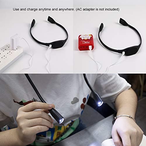4 LED Black Neck Book Light, 2 Brightness Settings, USB Rechargeable for Reading in Bed