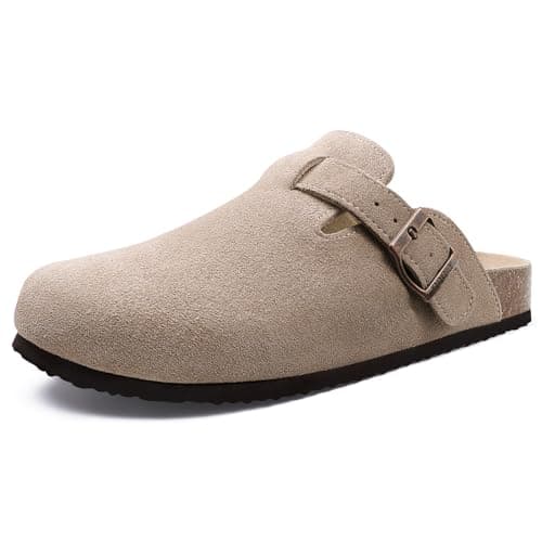 Genuine Suede Clogs Soft Cork Footbed Comfort Potato Shoes