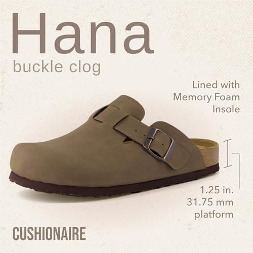 CUSHIONAIRE Hana Slip-On Buckle Clog Wide Width Cork Footbed