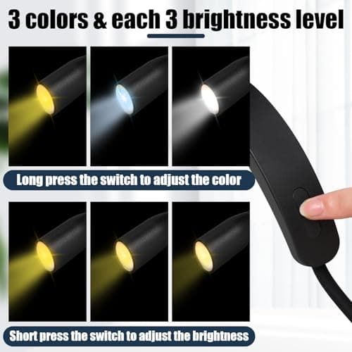 3 Pcs LED Reading Lights, 3 Colors 9 Brightness, Flexible Arm Neck Light for Bed, Knitting, Crochet, Camping