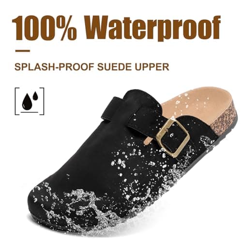 Women's Comfortable Suede Clogs with Antislip Cork Footbed and Adjustable Buckle